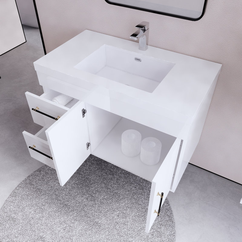 Hebersham 35.44'' Single Bathroom Vanity with Acrylic Top, White