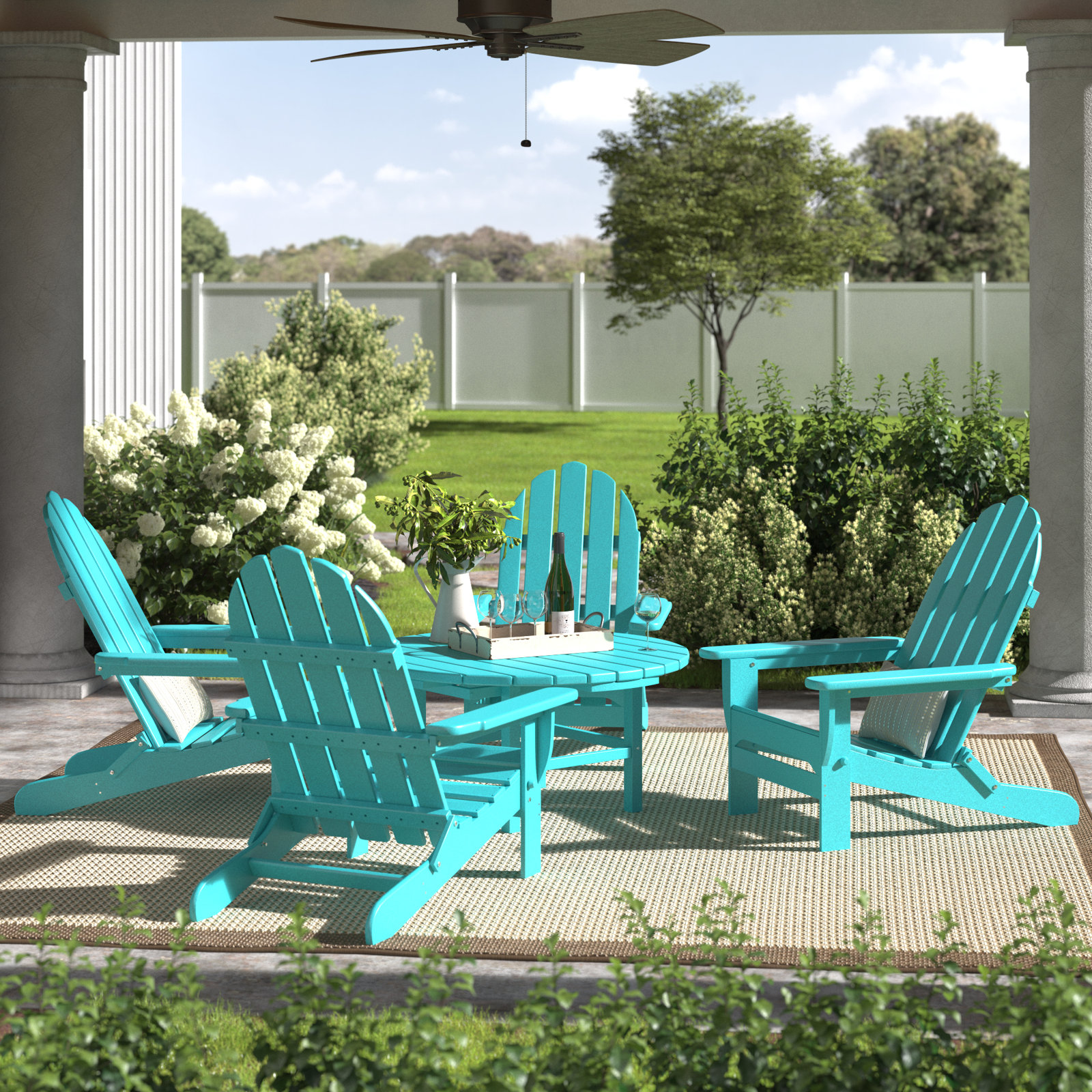 POLYWOOD® Classic Adirondack 4-Person Patio Seating Group, Turquoise