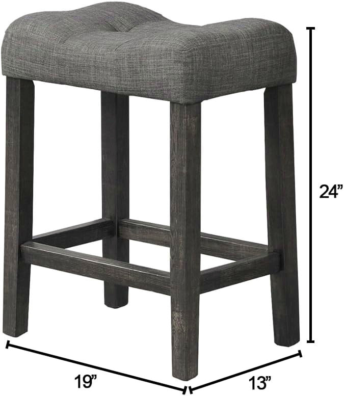 Counter Height Dining Stool Set Of 2, Transitional Style Stool With Footrest Tufted Seat Kitchen Bar Stool, Charcoal