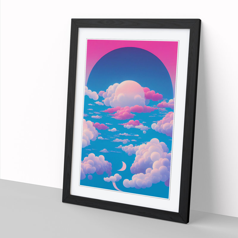 Cloudy Sky Vaporwave - Single Picture Frame Print, 64cm H x 46cm W, Oak Framed