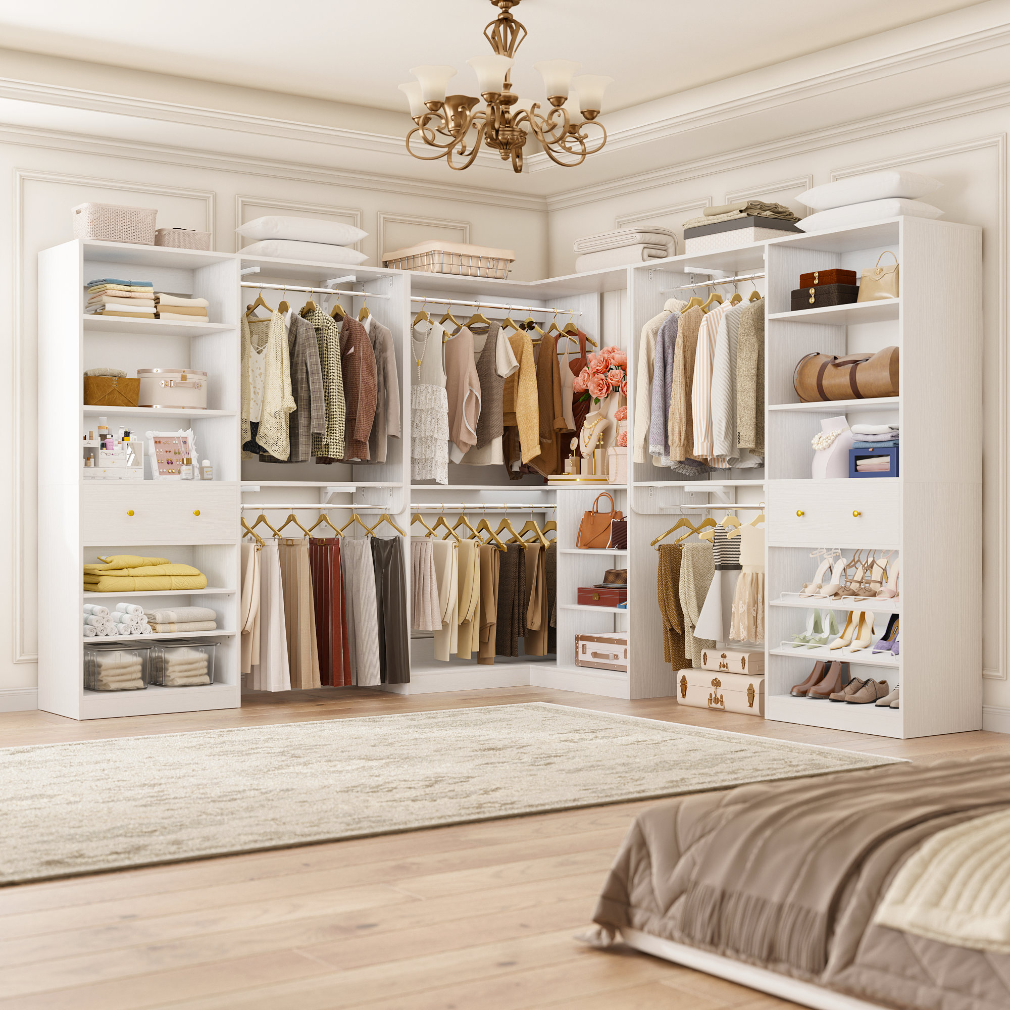 Rebrilliant 95” x 95” Closet System with Wooden Drawers(Adjustable ...