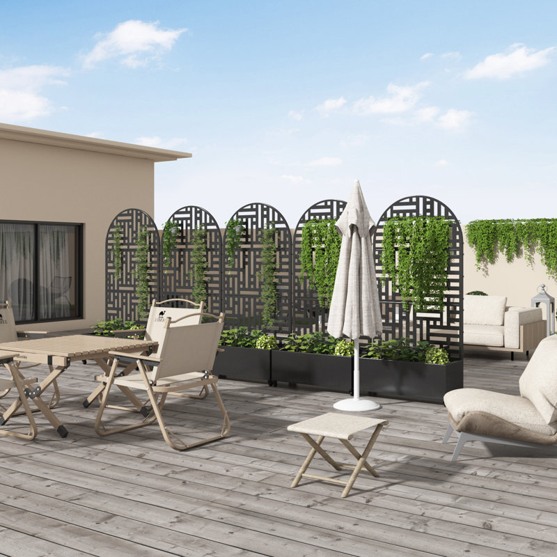 Arch Metal Planter Box with Trellis with Wheels, 72" H x 35" W x 16" D