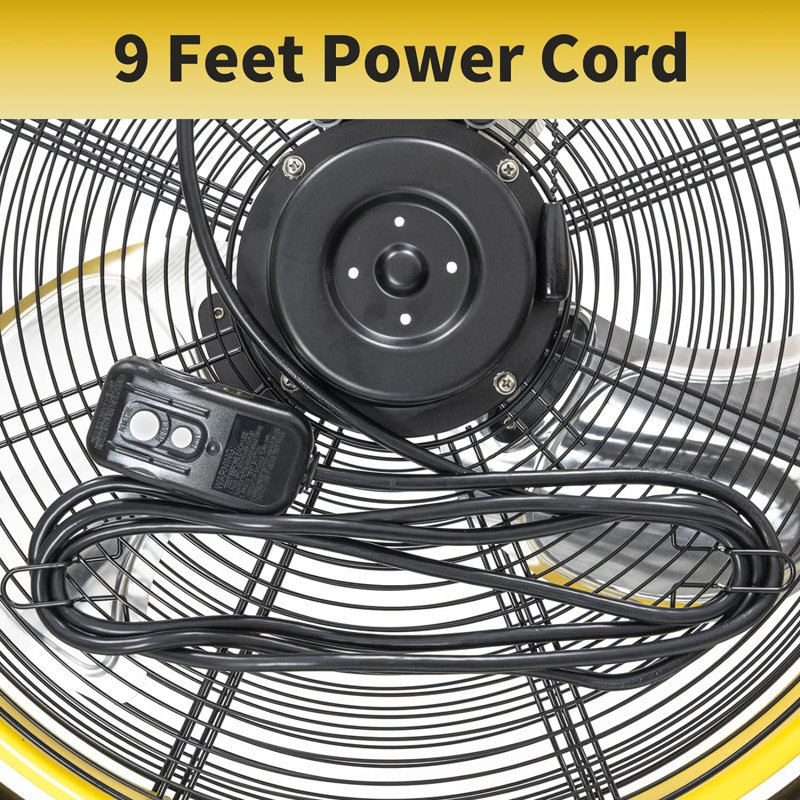20 po Ventilateur sur piédestal à 3 vitesses en jaune avec moteur fermé IP44, ensemble de pulvérisation de brume détachable, tête inclinée à 180 °