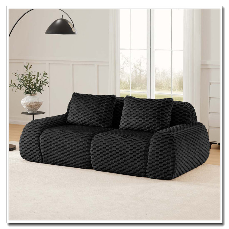 Canapé modulaire modulaire pour le salon, tissu en flanelle, très texturé, canapé 2 places surdimensionné, 2, Black