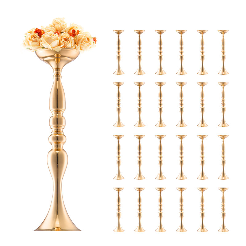 24 pièces de 50 cm / 19,7 po de haut, vase à fleurs de mariage, centre de table de mariage en métal, présentoir à arrangement floral doré pour tables, fête de mariage, décoration de fête d'anniversaire
