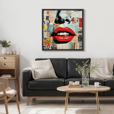 «Pop Urban Street Mosern», journal rustique, collage, mode, lèvres, œuvre d'art encadrée