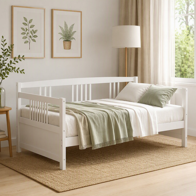 Twin Size Modern Solid Wood Daybed White