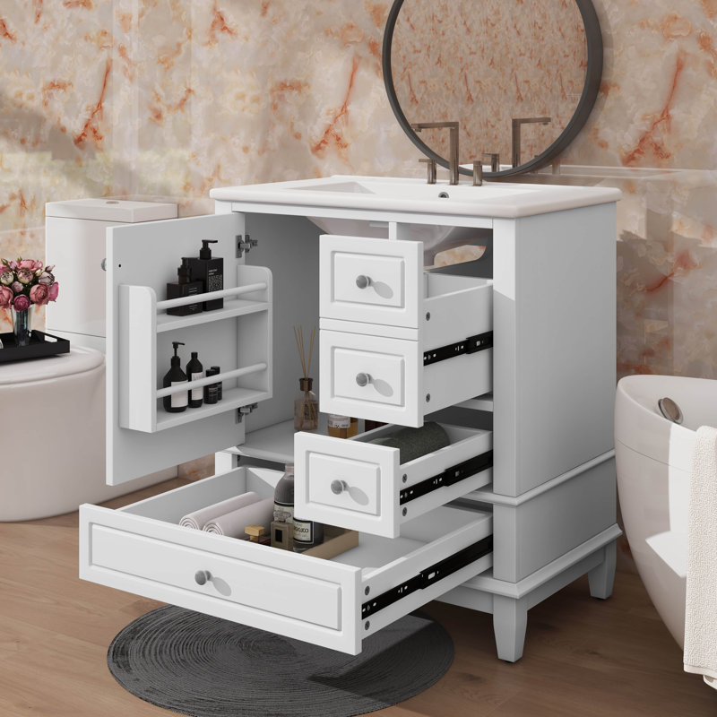 Meuble-lavabo polyvalent de 30 po avec lavabo - équipé d'une porte (avec tablette) et de trois tiroirs à fermeture silencieuse