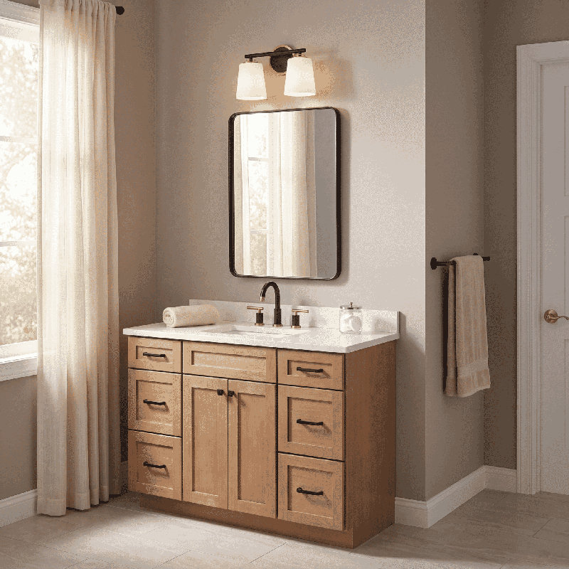 Luminaire de meuble-lavabo 2 lumières Elvie Derby en noir mat et laiton naturel
