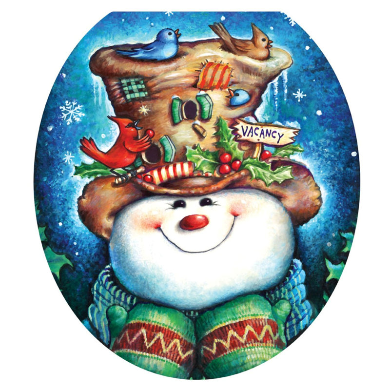 Décalcomanie de siège de toilette bonhomme de neige Snowhouse Birdhouse, Rond