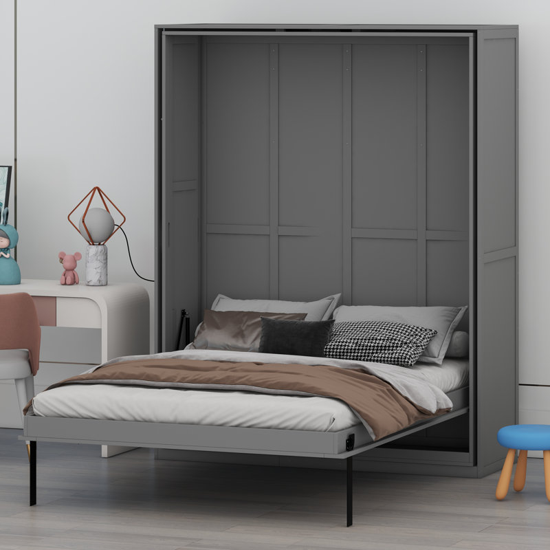 Lit escamotable dissimulé Solution compacte et compacte pour les bureaux à domicile et les petites pièces, Gris