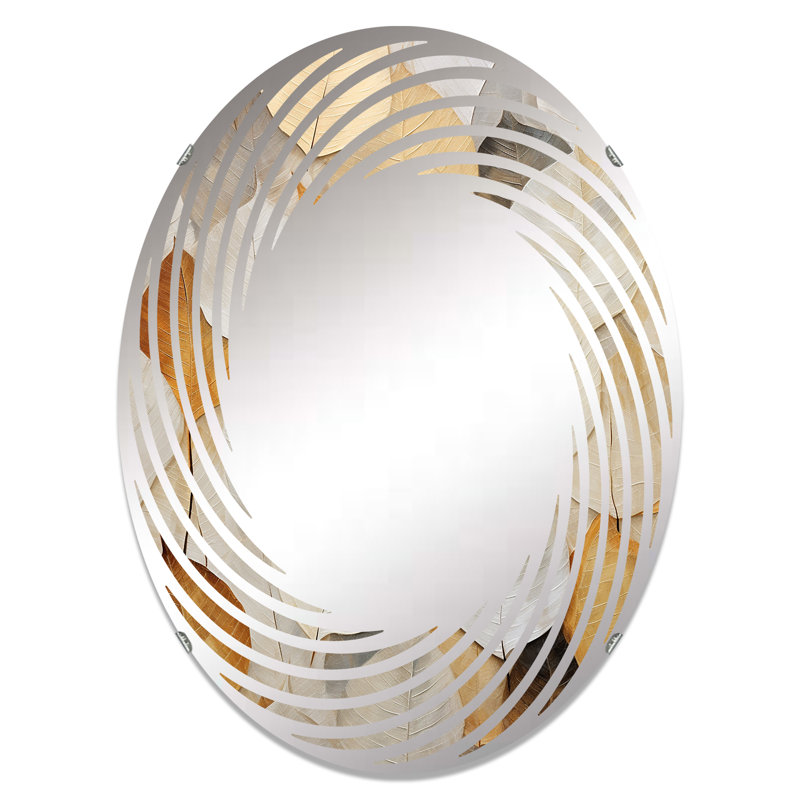 Miroir mural en spirale doré à motif de feuilles d'or - MIR114844, 35,4 po x 23,6 po