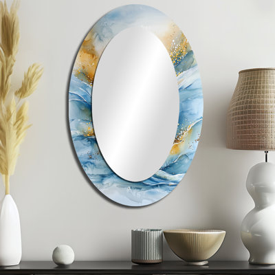 Parallel Coastal Divide Horizon Landscape III - Grand miroir mural ovale sur métal