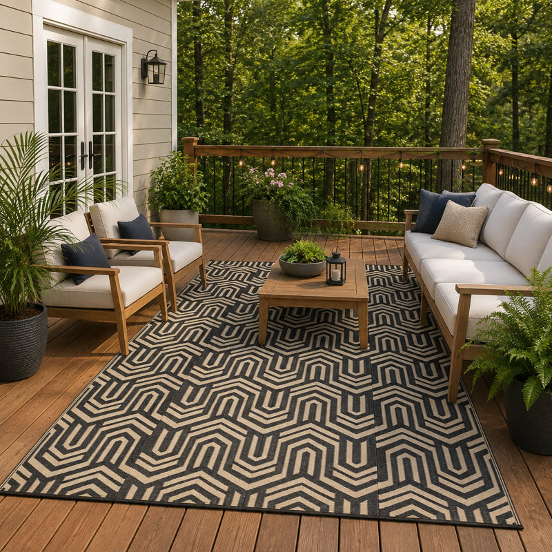 Waterproof Reversible Patio Rug for RV Deck Backyard Camping Picnic, Brown, Rectangle 9' x 12'