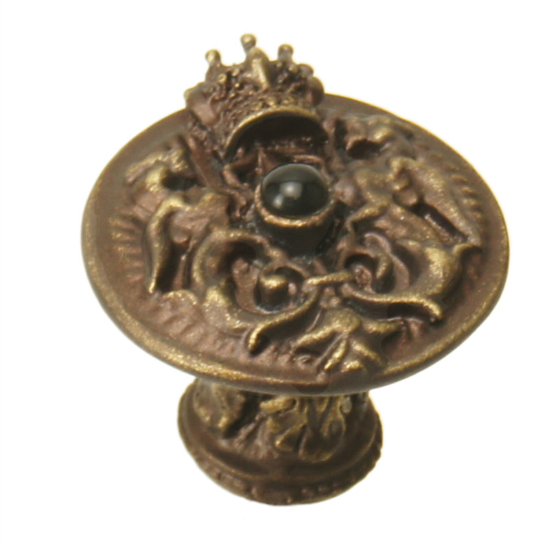 Carpe Diem 6909-9OX Crowning Glory King George Chalice King George Shield knob w/ Onyx stone   in Chalice, Antique Brass