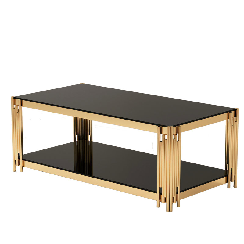 Rectangular Double-Layer Glass Top Coffee Table with Metal Frame