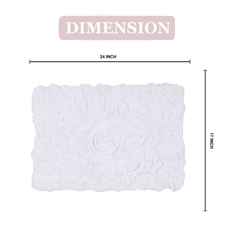 Schoenberger Floral Design Cotton Bath Rug, 24" L x 17" W, White