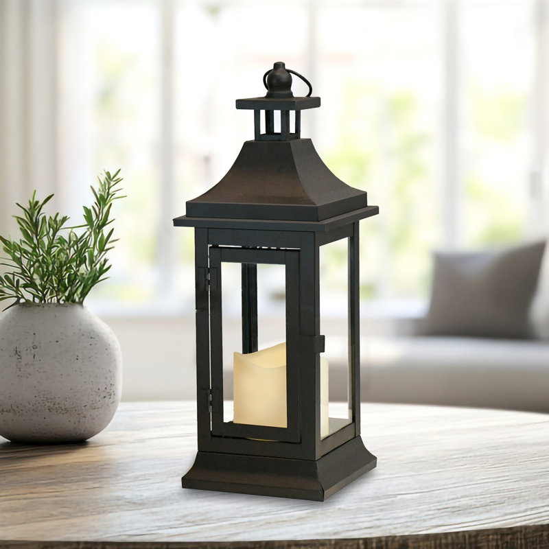 Lanterne en métal avec bougie à piles, H 13,25 po x l 5 po x P 5 po