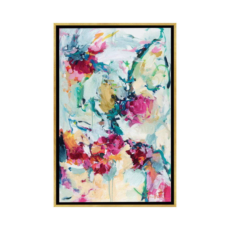 «Jade Blossoms» par Amira Rahim - reproduction d'art, H 40 po x l 26 po x P 1,5 po, Toile encadrée d'or, Pas de tapis