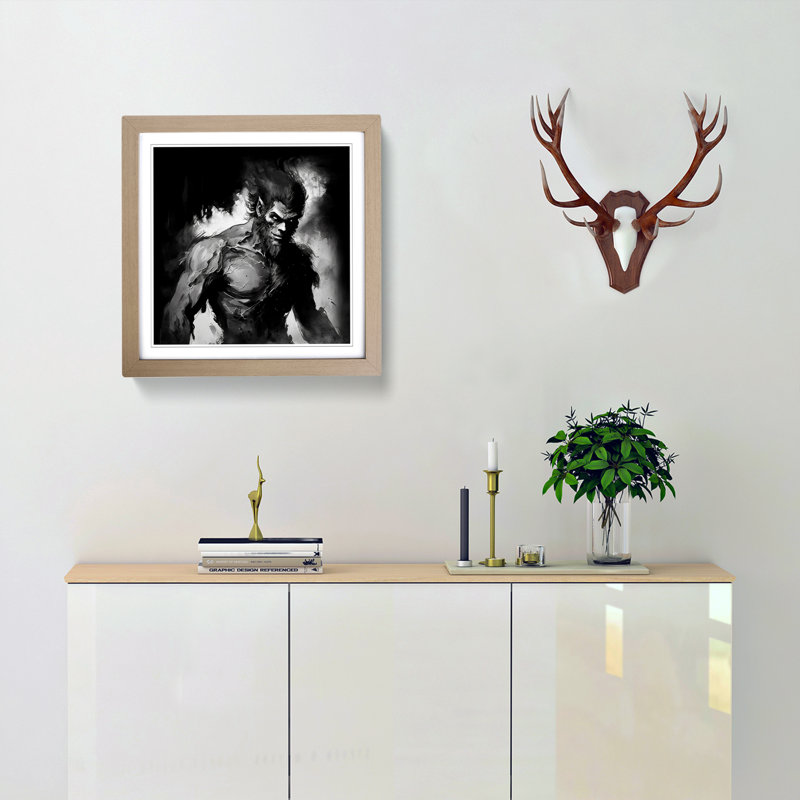 Werewolf Ink Wash - Single Picture Frame Print on Wood, Oak