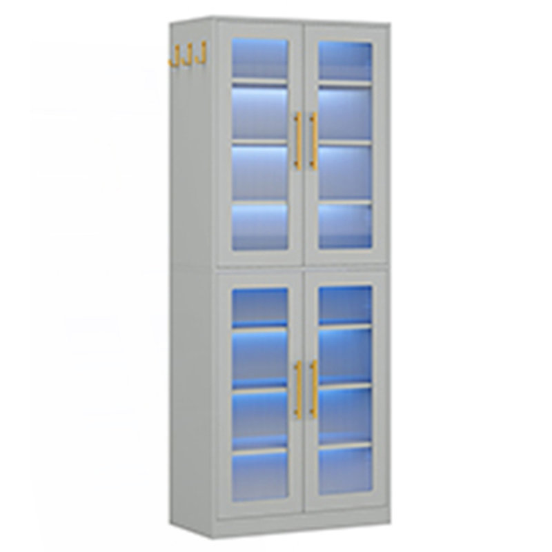 Bibliothèque avec portes, armoire de rangement à DEL et 8 tablettes réglables, armoire d'appoint, Gris