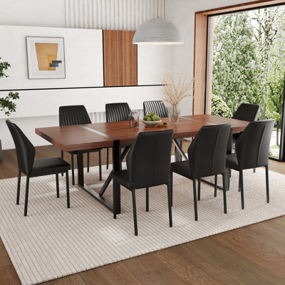 87 Inch Wood Dining Table Set With PU Leather Upholstered Dining Chair