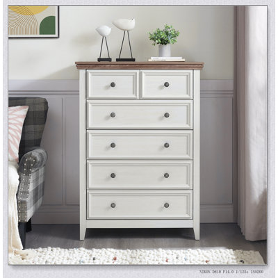 Commode moderne à 6 tiroirs avec mécanisme anti-basculement, rangement spacieux pour le salon et la maison de campagne