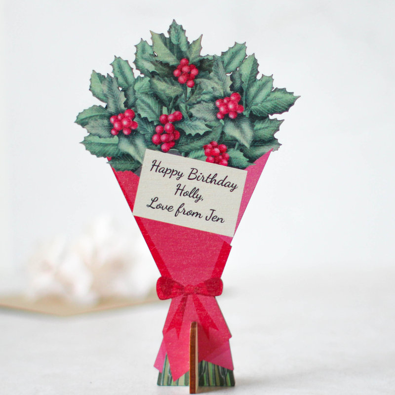 Keene Personalised Birth Flower Card, December, Holly, Yes