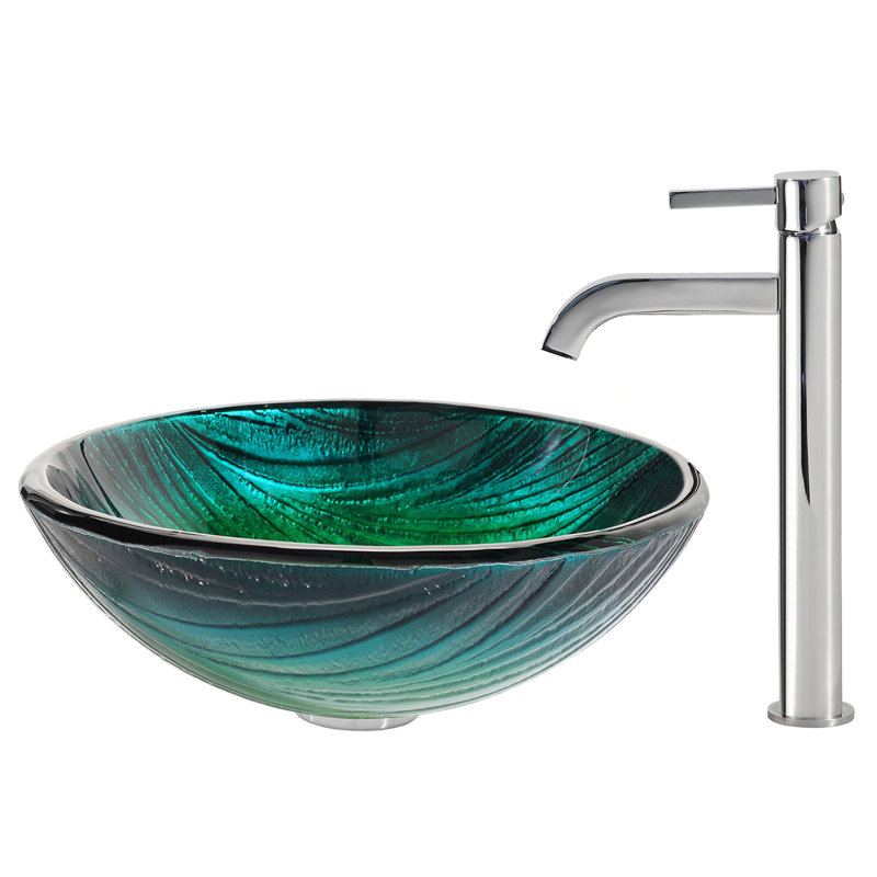 Nei Circular Vessel Bathroom Sink with Faucet, Chrome