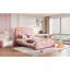 Lit plateforme simple tapissier avec tête de lit courbée et à hauteur ajustable, bandes lumineuses à DEL, rose-995698499