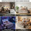 EU Double & King Velvet Storage Bed With 4 Drawers & LED Headboard, Upholstered Bed Frame With USB Ports, Beige-1289914651