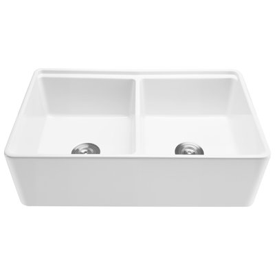 33x20 in Farmhouse Sink Undermount Kitchen Double Bowl Basin Fireclay White
