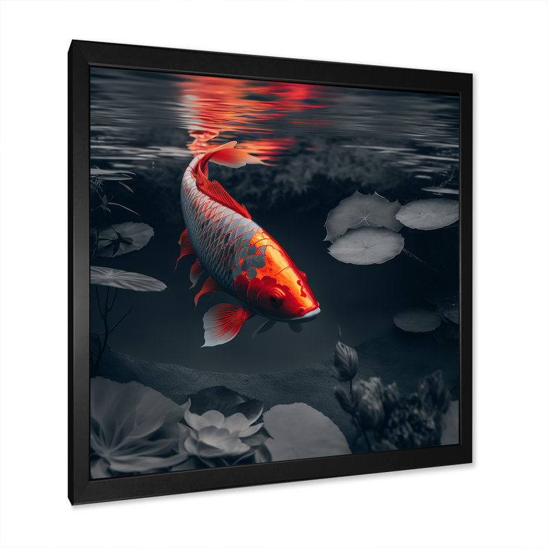 «Birchley Black and Red Tropical Fish II», reproduction sur toile, Cadre photo noir, H 16 po x l 16 po x P 1 po
