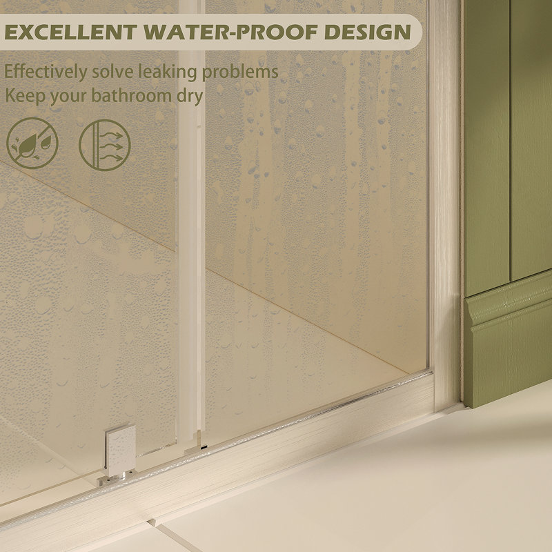 47-49" W ×72" H Pivot Shower Door, 1/4"(6Mm) SGCC Clear Tempered Glass Shower Door With Explosion Film, Nano Easy-Clean Coating, Reversible Installation, Brushed Nickel