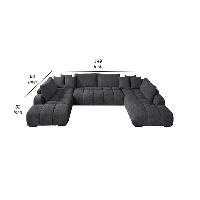 Canapé modulaire Cloe U, 3 coussins décoratifs, tissu en lin gris, L 149 po x P 83 po