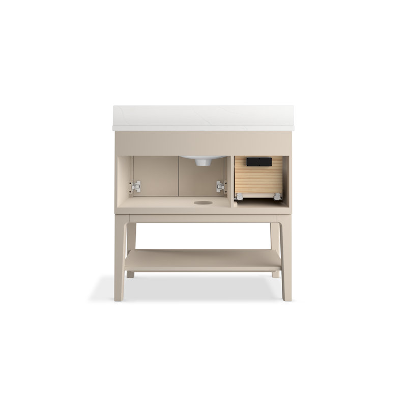 Seagrove By Studio McGee 36 in. Bathroom Vanity Cabinet With Sink And Quartz Top, Brass, Light Clay