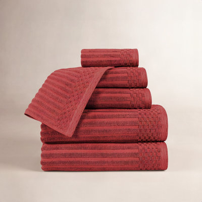6-Piece Checkered Border Cotton Towel Set