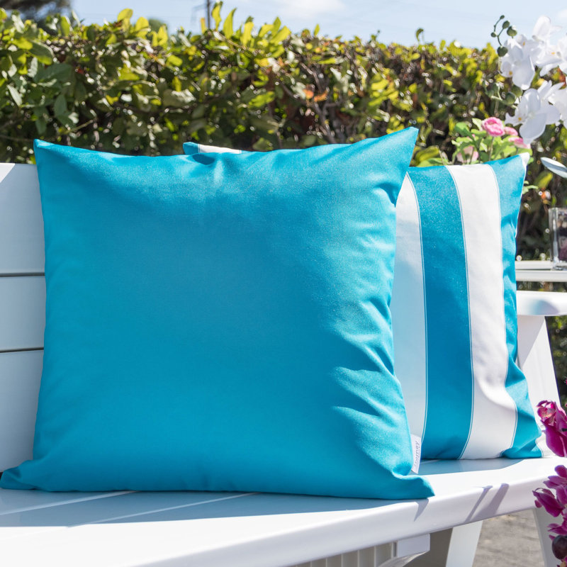 Rosemary Outdoor Throw Pillow, Aqua, 20" x 20"