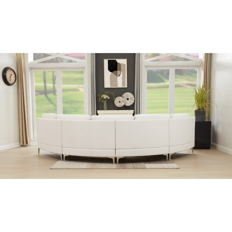 136" Wide Symmetrical Modular Sectional Sofa, Cream Velvet