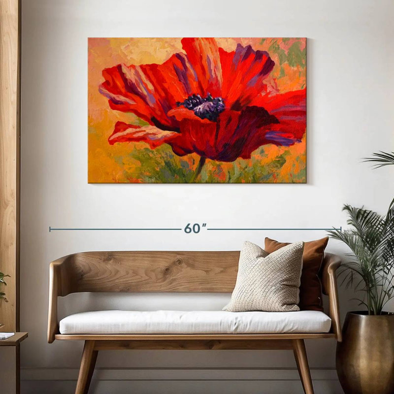 Délicat coquelicot rouge, H 30 po x l 45 po