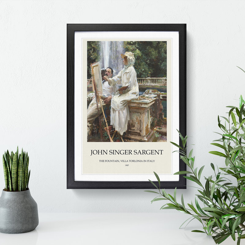 The Fountain, Villa Torlonia by John Singer Sargent - Picture Frame Painting, Black Framed, 65cm H x 48cm W x 2cm D