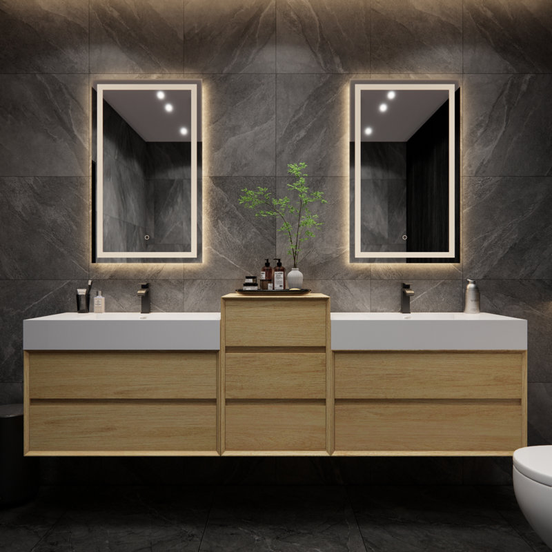 Albizu 67" Wall-Mounted Double Bathroom Vanity, Brown