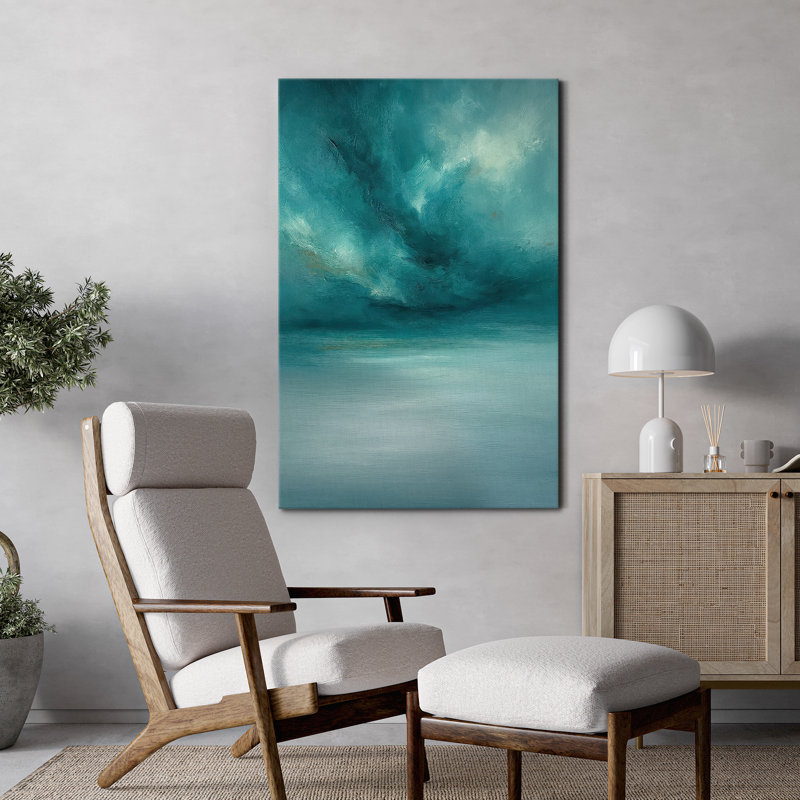"Abstract Ocean", reproduction d'art sur toile turquoise et bleu sarcelle pour salon, chambre à coucher ou bureau, Sans cadre