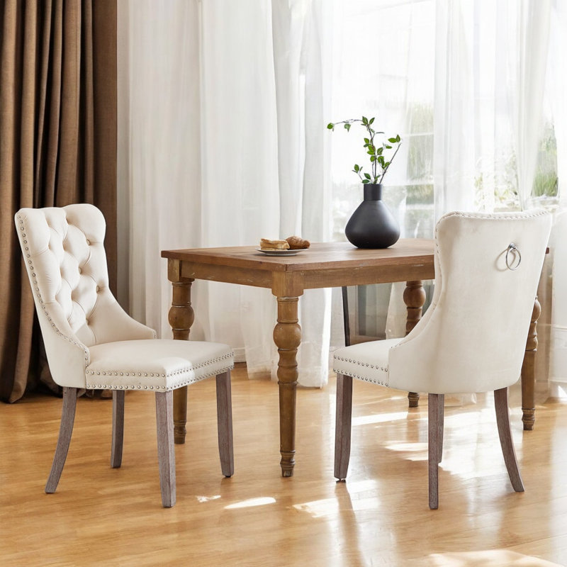 Miya Upholstered Dining Chair, Beige, 6, Natural Wood