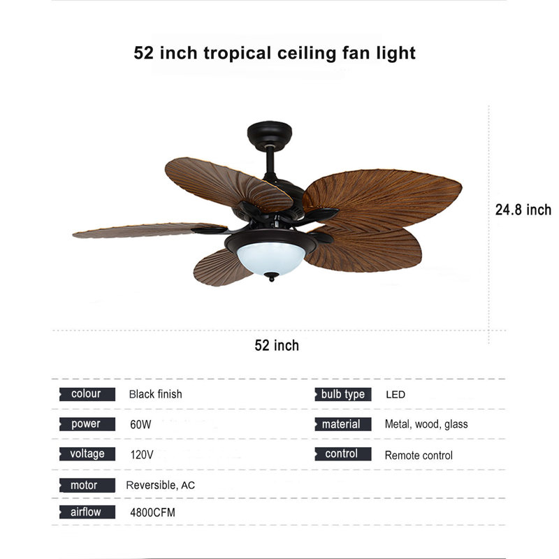 52 Inch Palm Leaf Ceiling Fan