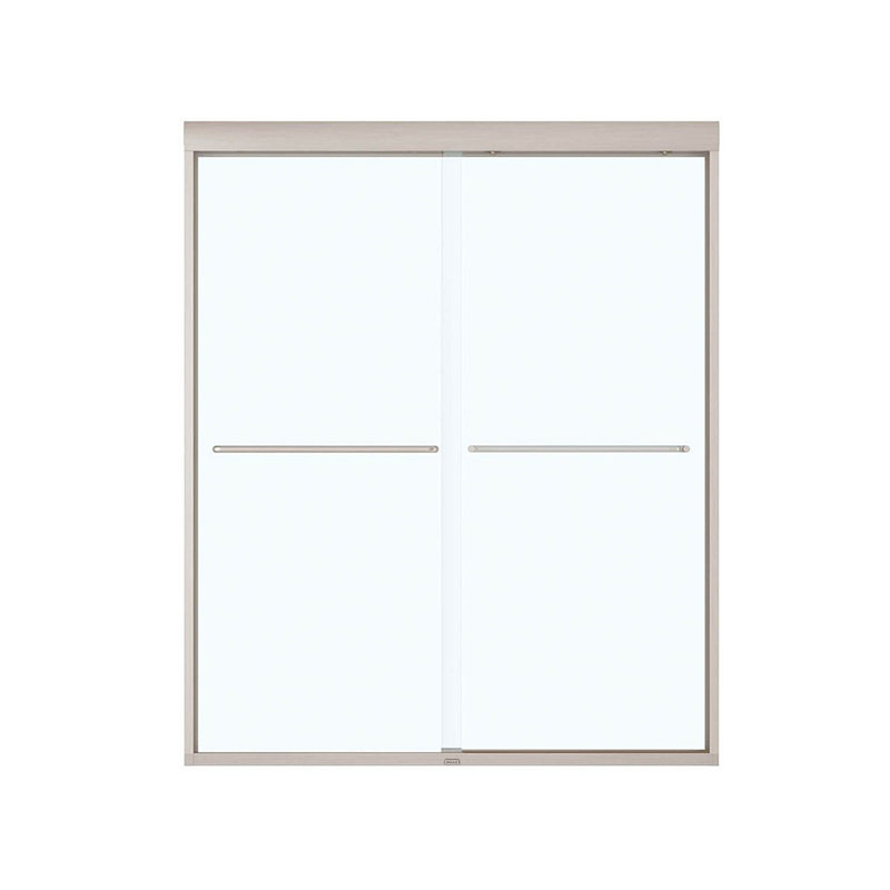 Porte de douche double coulissante semi-sans cadre 55 po x 71 po Kameleon, Nickel brossé, Transparent
