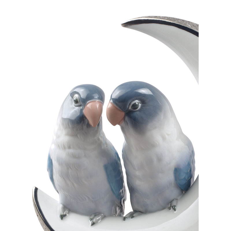 Fly Me to the Moon Birds Figurine, Silver Lustre