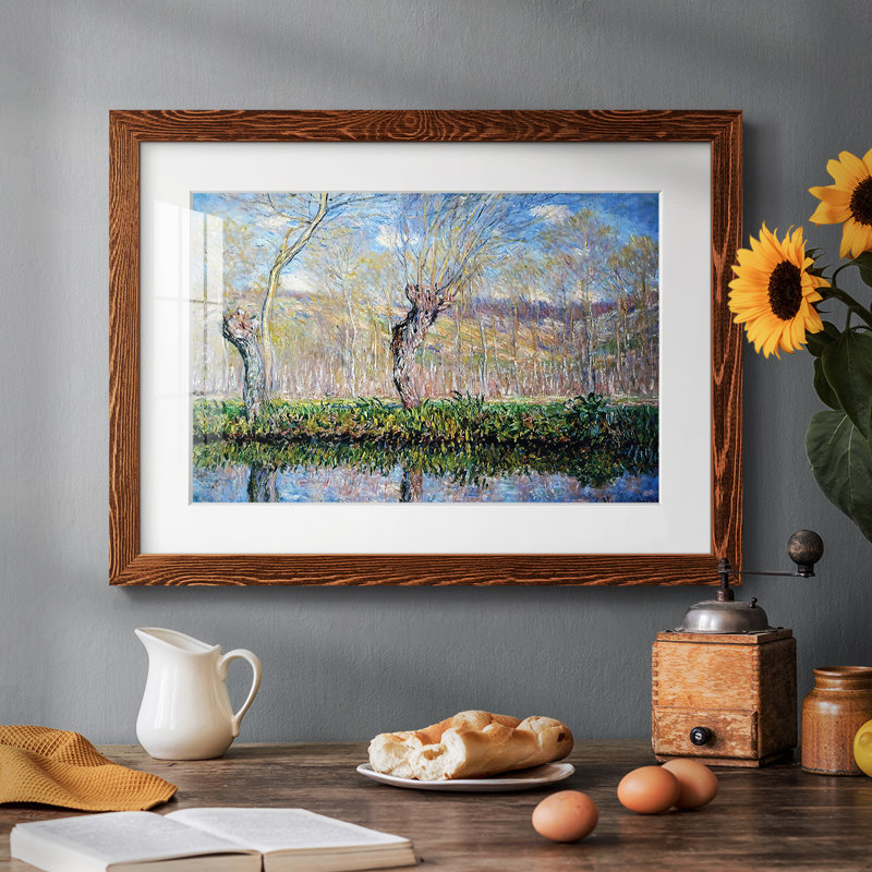 Les rives de la rivière Epte au printemps, 1885 - reproduction d'un seul cadre photo, Érable, H 22 po x l 32 po