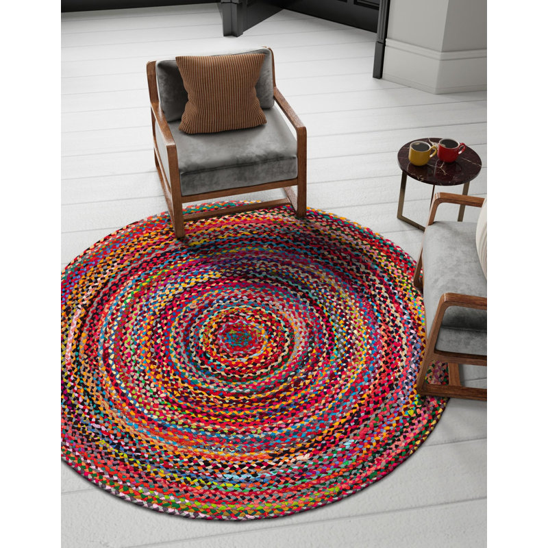 Marcantel Performance Cotton Abstract Indoor Rug, Round 7'1"