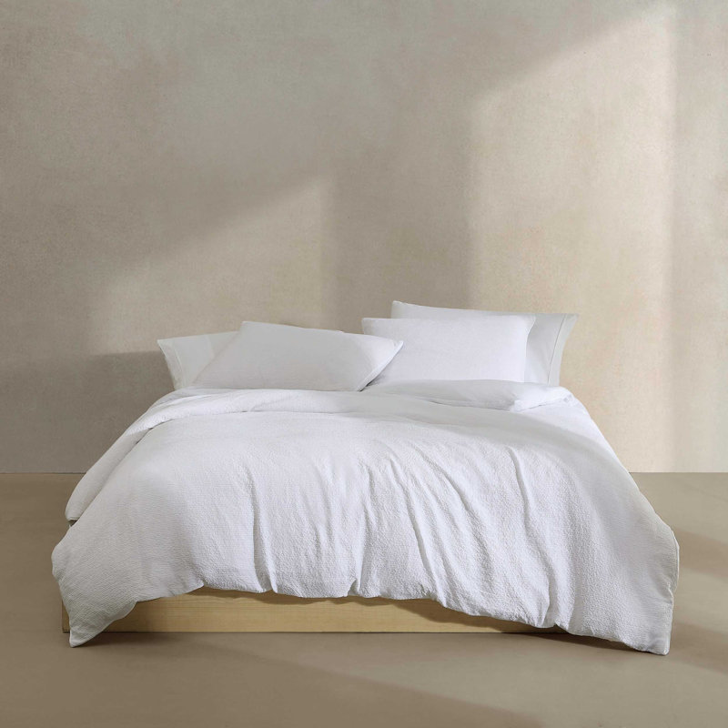 Ensemble d'édredon réversible 3 pièces Calvin Klein Seersucker, Blanc, Édredon pour lit simple TG + 1 taie décorative
